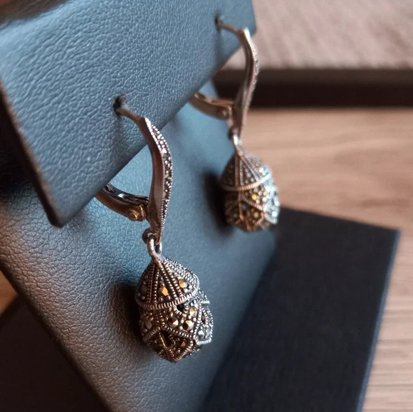Sterling Silver Marcasite Earrings - Picture 2 of 5